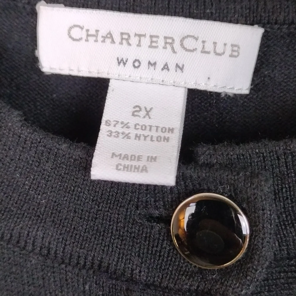 Charter Club Woman Black Crochet Textured Short Sleeve Button Up Cardigan Top - Picture 7 of 14